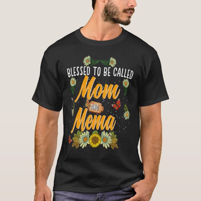 Blessed To Be Called Mom And Mema  Cute Sunflower T-Shirt (Front)