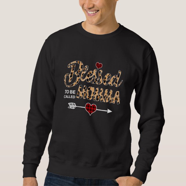 Blessed To Be Called Momma Leopard Red Plaid Mothe Sweatshirt (Front)
