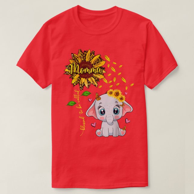 Blessed To Be Called Momma Sunflower Elephant  T-Shirt (Design Front)