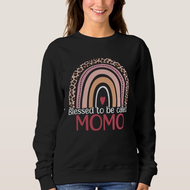 Blessed To Be Called Momo Rainbow Leopard Print Mo Sweatshirt (Front)