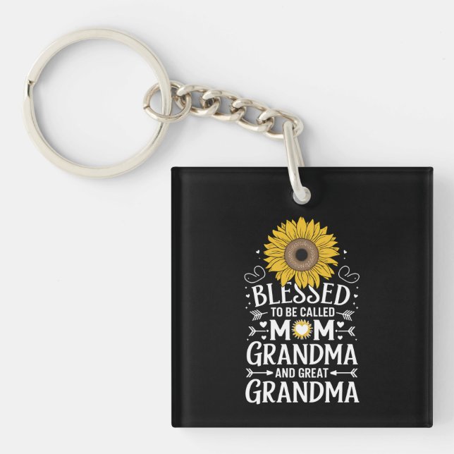 Blessed To Be Called Mum Grandma Great Sunflower Key Ring (Front)
