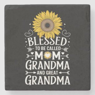 Blessed To Be Called Mum Grandma Great Sunflower Stone Coaster