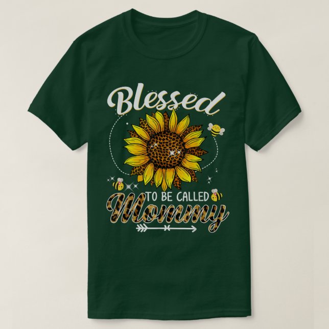 Blessed To Be Called Mummy Funny Leopard Sunflower T-Shirt (Design Front)