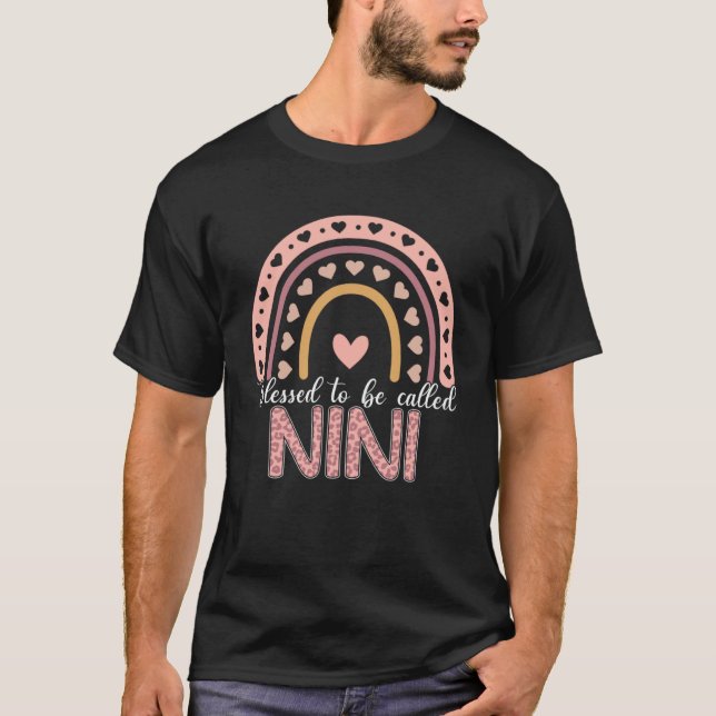 Blessed To Be Called Nini Leopard Rainbow Cute Mum T-Shirt (Front)