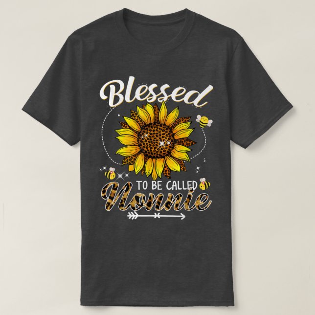 Blessed To Be Called Nonnie Funny Leopard Sunflowe T-Shirt (Design Front)