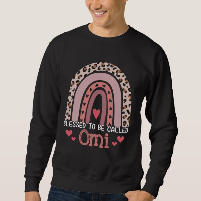 Blessed To Be Called Omi Rainbow Leopard Print Mot Sweatshirt (Front)