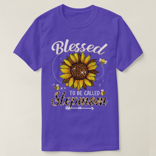 Blessed To Be Called Stepmom Funny Leopard Sunflow T-Shirt (Design Front)
