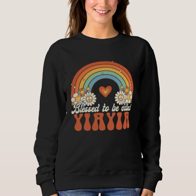 Blessed To Be Called Yiayia Groovy Rainbow Mothers Sweatshirt (Front)