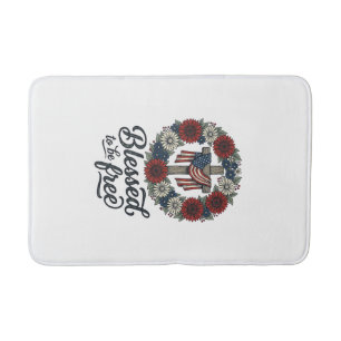 Blessed To Be Free Patriotic Floral Cross Shirt_1 Bath Mat