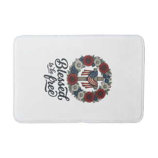 Blessed To Be Free Patriotic Floral Cross Shirt_1 Bath Mat