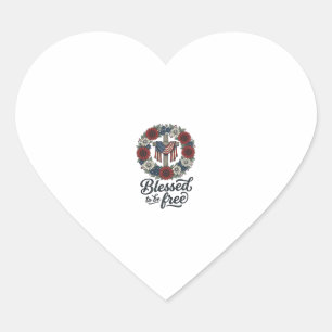 Blessed To Be Free Patriotic Floral Cross Shirt_1 Heart Sticker
