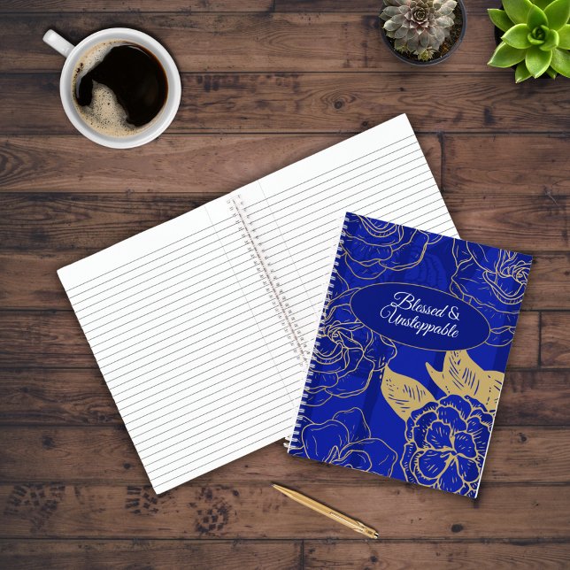 Blessed & Unstoppable Quote Blue Vintage Floral Notebook (Creator Uploaded)