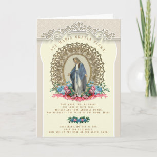 Blessed Virgin Hail Mary Catholic Vintage Floral   Card