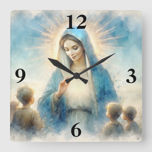 Blessed Virgin Mary and Children Square Wall Clock (Front)