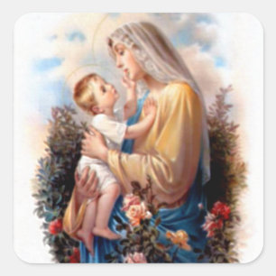 Blessed Virgin Mary and Infant Child Jesus Square Sticker