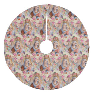 Blessed Virgin Mary Baby Jesus Floral Religious Fleece Tree Skirt