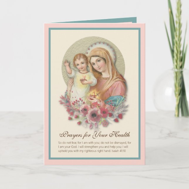 Blessed Virgin Mary Baby Jesus Flowers Get Well Card (Front)
