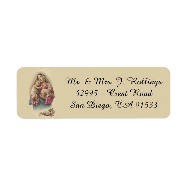 Blessed Virgin Mary Baby Jesus Flowers Return Address Label (Front)