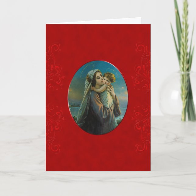Blessed Virgin Mary Baby Jesus On Red Velvet Card (Front)