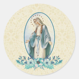 Blessed Virgin Mary Catholic Religious Floral Classic Round Sticker