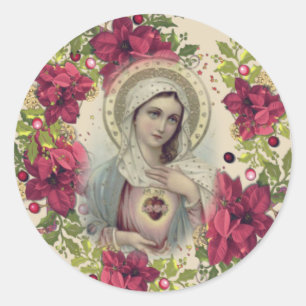 Blessed Virgin Mary Christmas Floral Religious Classic Round Sticker