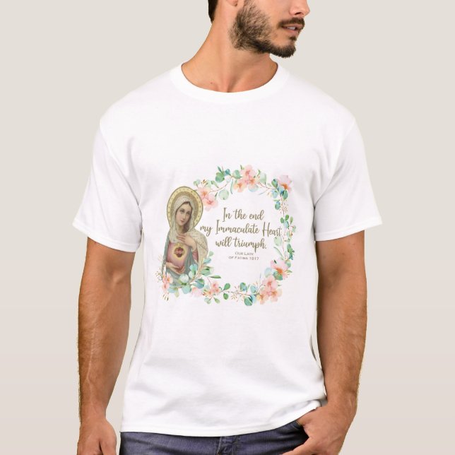 Blessed Virgin Mary Fatima Religious Catholic T-Shirt (Front)