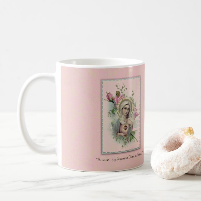 Blessed Virgin Mary Flowers  Memorare Prayer Coffee Mug (With Donut)