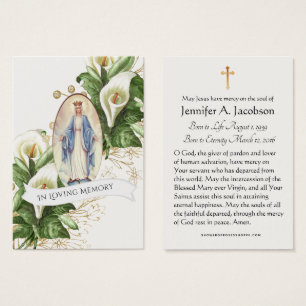 Blessed Virgin Mary Funeral Memorial Holy Card