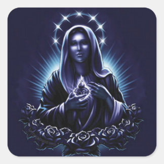 Blessed Virgin Mary in Purple with Roses Square Sticker