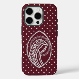 Blessed Virgin Mary in White Lace on Burgundy iPhone 16 Pro Case