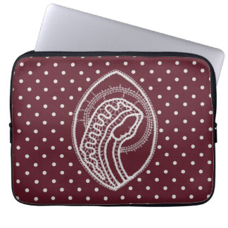 Blessed Virgin Mary in White Lace on Burgundy Laptop Sleeve