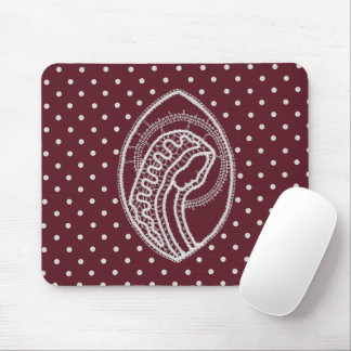 Blessed Virgin Mary in White Lace on Burgundy Mouse Pad
