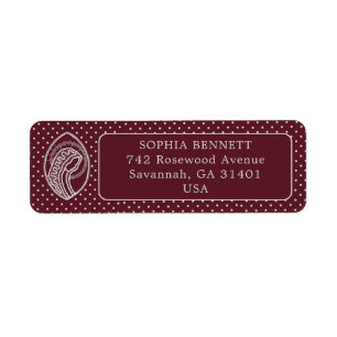 Blessed Virgin Mary in White Lace on Burgundy Return Address Label