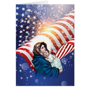 Blessed Virgin Mary Jesus American Flag
