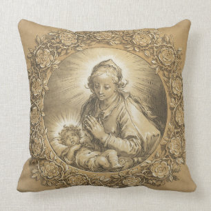 Blessed Virgin Mary Jesus Christmas Vintage Cushion