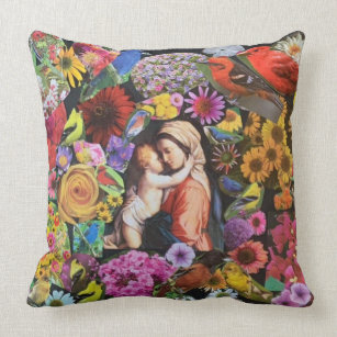Blessed Virgin Mary Jesus Floral Vintage Cushion