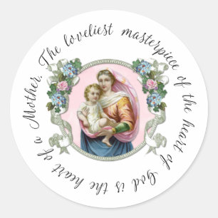 Blessed Virgin Mary Jesus Mother Quote Floral Classic Round Sticker