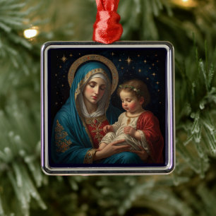 Blessed Virgin Mary & Jesus Nativity Christmas Metal Ornament
