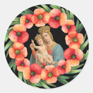 Blessed Virgin Mary Jesus Wreath Flowers Religious Classic Round Sticker