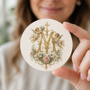 Blessed Virgin Mary Marian Monogram Catholic Classic Round Sticker