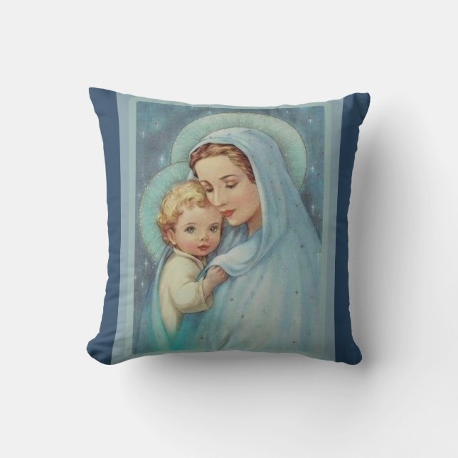 Blessed Virgin Mary Mother Baby Jesus Cushion (Front)
