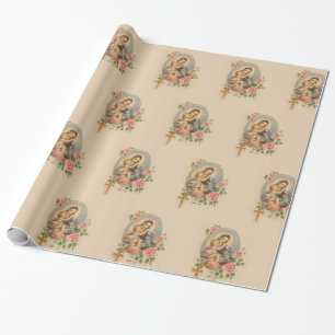 Blessed Virgin Mary Mother Baby Jesus Flowers Wrapping Paper