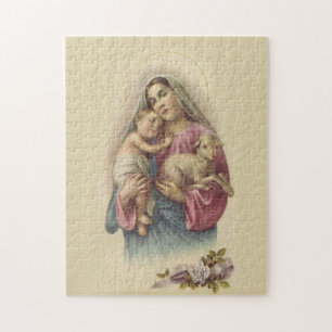 Blessed Virgin Mary Mother Baby Jesus Lamb Jigsaw Puzzle