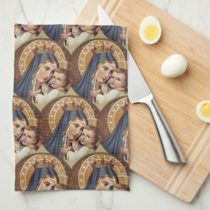 Blessed Virgin Mary Mount Carmel Jesus Tea Towel