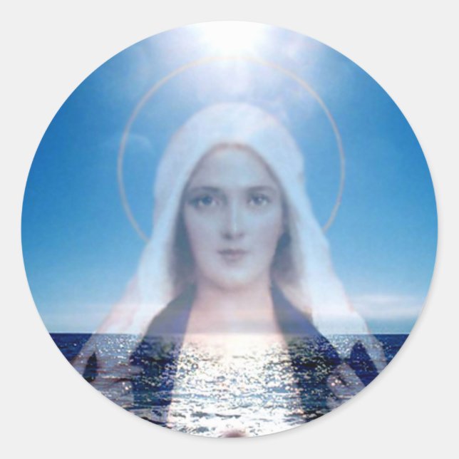 Blessed Virgin Mary Over the Ocean Classic Round Sticker (Front)