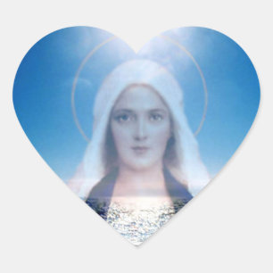 Blessed Virgin Mary Over the Ocean Heart Sticker