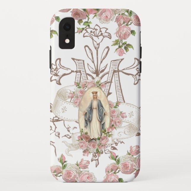 Blessed Virgin Mary Religious Vintage Pink Roses Case-Mate iPhone Case (Back)