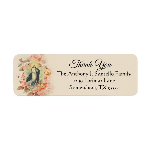 Blessed Virgin Mary ReligiousThank You Return Address Label (Front)