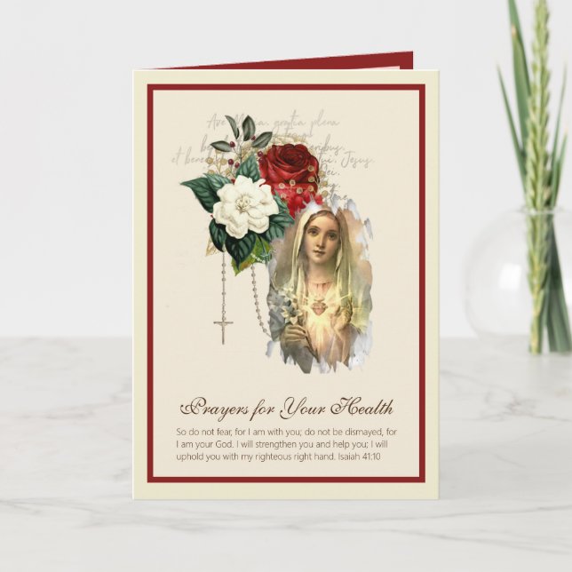 Blessed Virgin Mary Rosary Roses Get Well Card (Front)