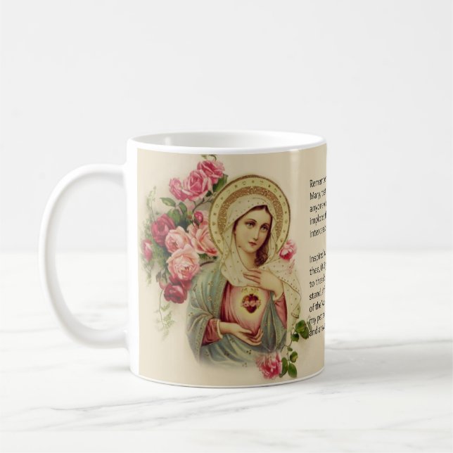 Blessed Virgin Mary Roses  Memorare Prayer Coffee Mug (Left)